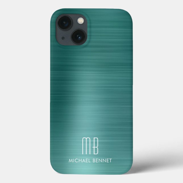 Monograma Elegante Verde Metal Polido   (Verso)