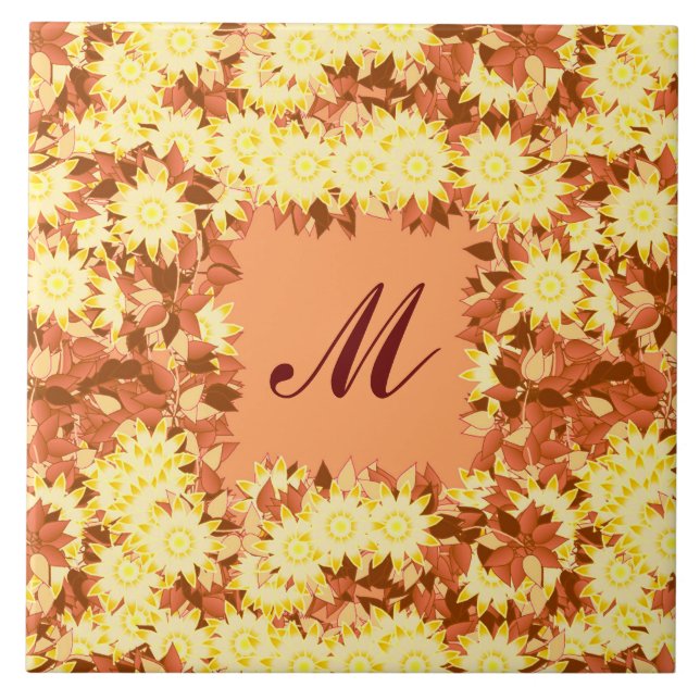 Monograma emoldurado com flores - cacau e amarelo (Frente)