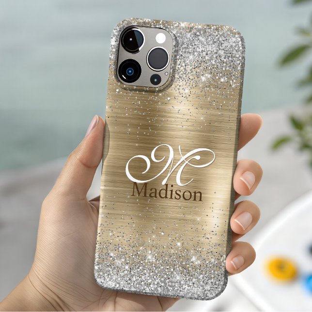 Monograma falso de glitter prata dourado brilhante (Criador carregado)