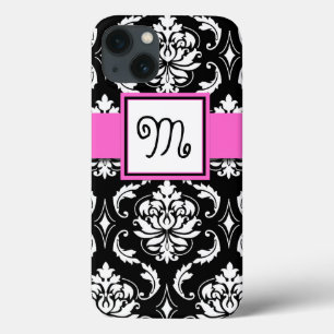 MONOGRAMA FEMININO, ROSA, COR DAMASCO PRETA