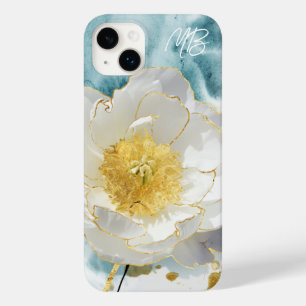 Monograma Flor Branca Simples Elegante Aquarela