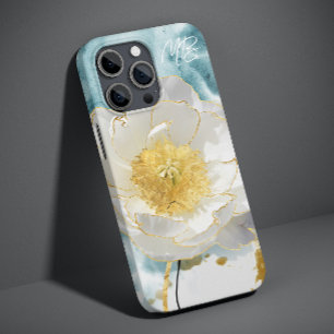 Monograma Flor de Água Elegante Simples Branco