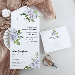 Monograma Floral Azul Claro Elegante Casamento