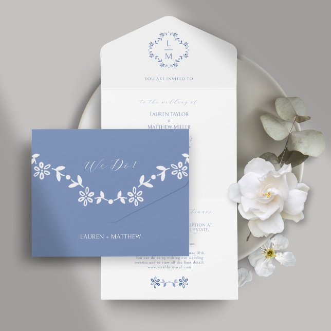 Monograma Floral Azul e Branco (Criador carregado)