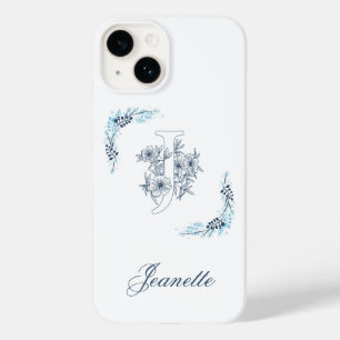 Monograma Floral Azul Inicial "J" Calmo