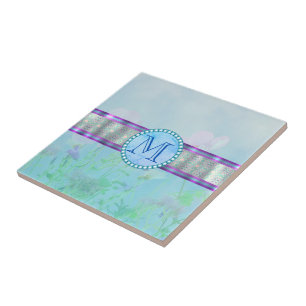 Monograma Floral Azul Pastel