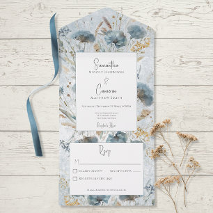 Monograma Floral Boho Dusty Azul e Castanho Sem Ja