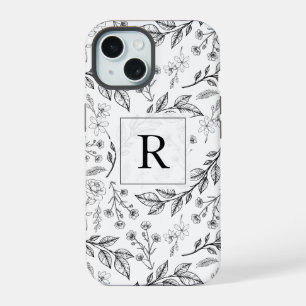 Monograma Floral Branco Preto