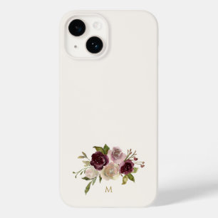 Monograma Floral de Aquarela Rosa Borgonha Moderna