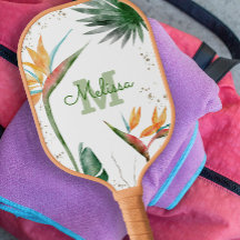 Monograma Floral de Ilha Tropical Branco Dourado
