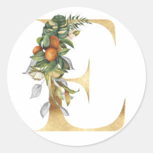 Monograma floral dourado Adesivo Redondo Clássico