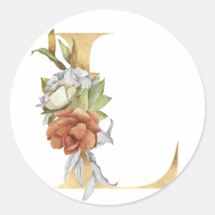 Monograma floral dourado Adesivo Redondo Clássico