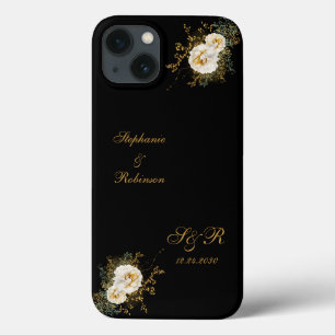 Monograma Floral Dourado No Casamento Preto