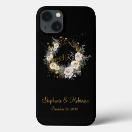 Monograma Floral Dourado No Presente De Casamento