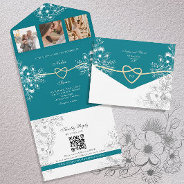 Monograma Floral Dourado Turquesa Casamento