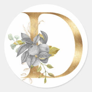 Monograma floral em ouro Adesivo Redondo Clássico