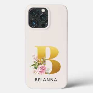 Monograma Floral Letra B Dourada Nome Personalizad