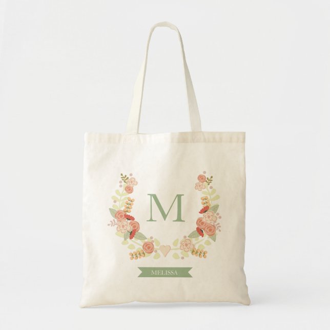 Monograma floral o bolsa personalizado (Frente)