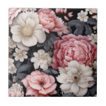 Monograma Floral Rosa Botânico Moderno<br><div class="desc">Um elegante azulejo de cerâmica floral rosa e cinza. Tão bonito para a decoração. Projetado para você pelo Blackberry Boulevard.</div>