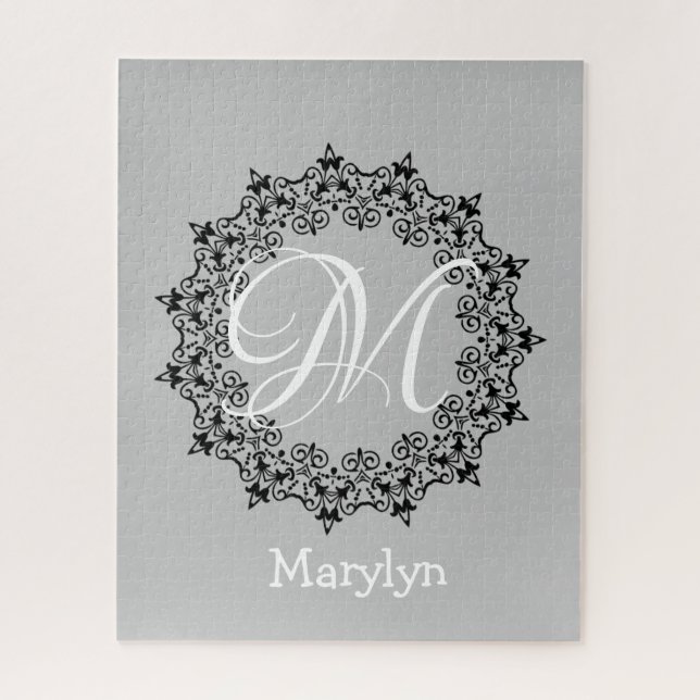 Monograma Floral Rosa quebra-cabeça (Vertical)