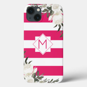 Monograma, Floral, Rosa Quente, com Brisas Brancas