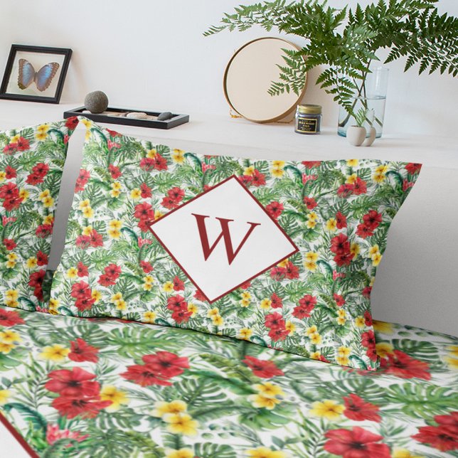 Monograma Floral Tropical Pillowcase (Criador carregado)
