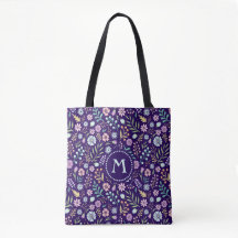 Monograma Floral Whimsical Boho Pattern Tote Bag