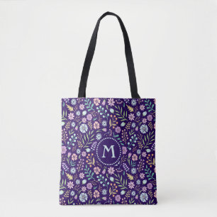 Monograma Floral Whimsical Boho Pattern Tote Bag