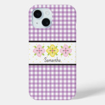 Monograma Floral Xadrez Gingham Roxo