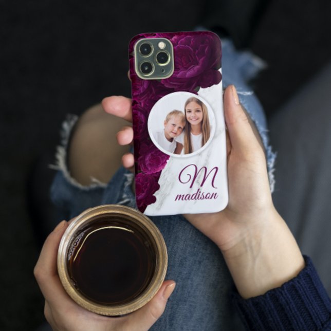 Monograma Foto Moderna de Marble Floral Nome Perso (Criador carregado)