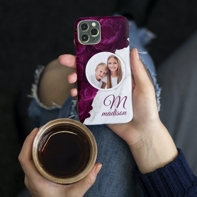 Monograma Foto Moderna de Marble Floral Nome Perso (Criador carregado)