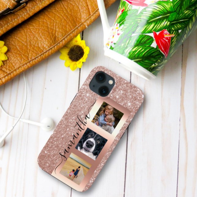 Monograma Fotografia Glitter Rosa Dourada Manuscri (Criador carregado)