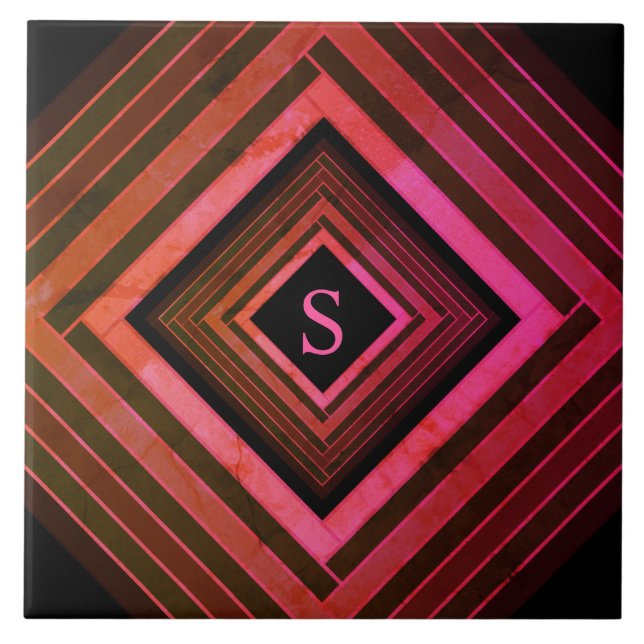 Monograma Geométrico Rosa Russo dos Quadrados Mode (Frente)