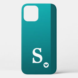 Monograma Girly Green Heart Simple Modern Chic Cas