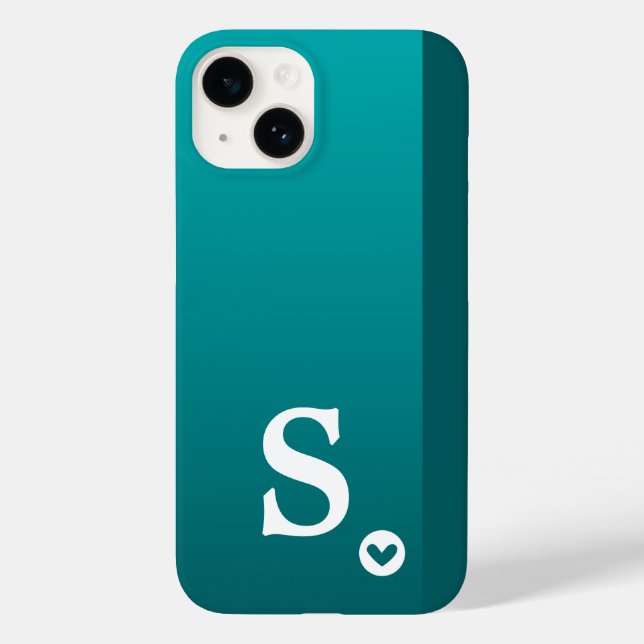 Monograma Girly Green Heart Simple Modern Chic Cas (Verso)