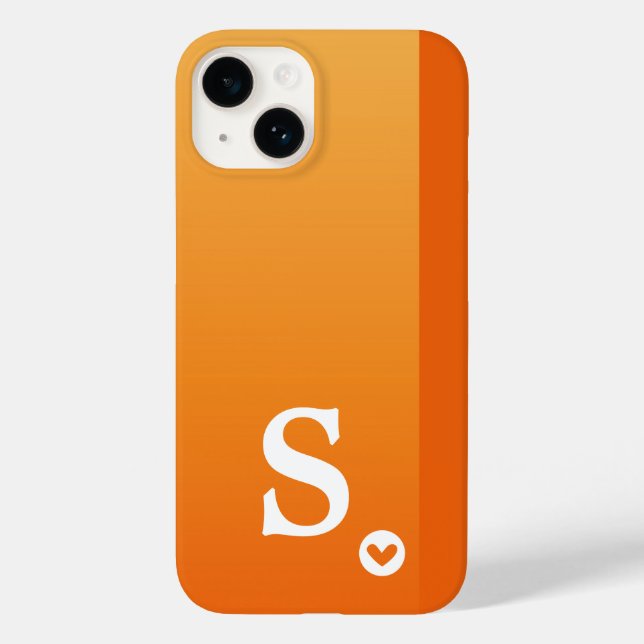 Monograma Girly Orange Heart Simple Modern Chic (Verso)