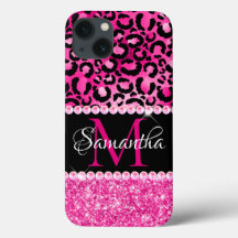 Monograma Glam com Manchas de Leopardo Preto e Ros