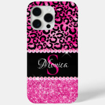 Monograma Glamouroso em Preto e Rosa Vibrante com