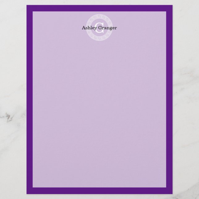 Monograma Inicial do Quadro-Chave Grego - Purple W (Frente)