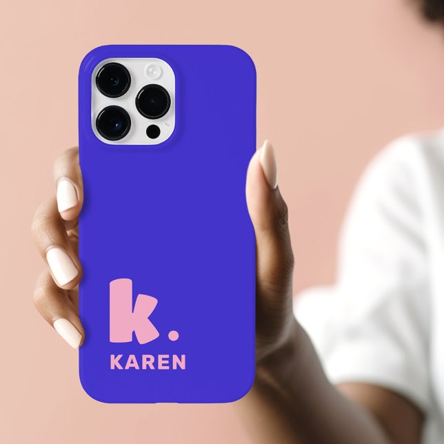 Monograma inicial e nome azul cor-de-rosa (Bold monogram initial and name blue pink Case-Mate iPhone case)