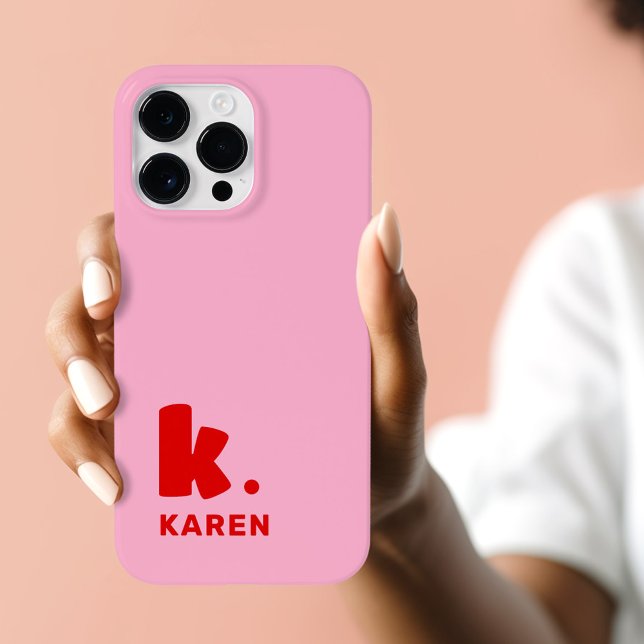Monograma inicial e nome vermelho rosa (Bold monogram initial and name red pink Case-Mate iPhone case)