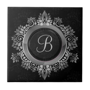 Monograma inicial Elegante de solteiro preto e pra