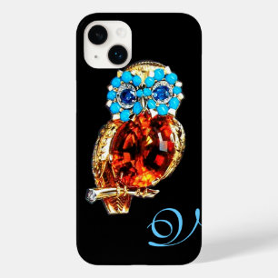 MONOGRAMA JOIA OWL Dourado, Turquase Topaz Azul