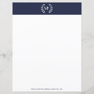 Monograma Laurel Wreath Marinho Blue Paper