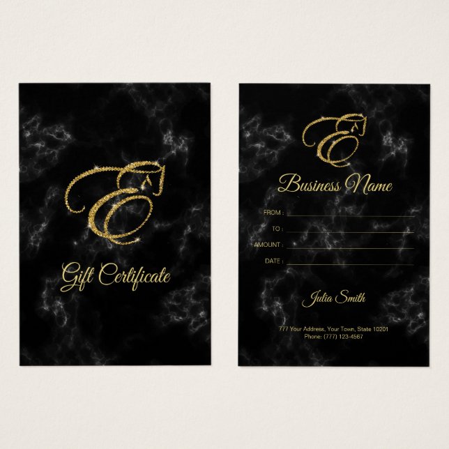 Monograma - Letra E Cavalo com brilho dourado (Frente & Verso)