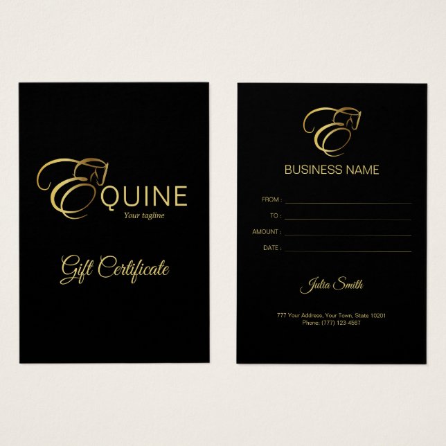 Monograma - Letra E Cavalo em ouro (Frente & Verso)