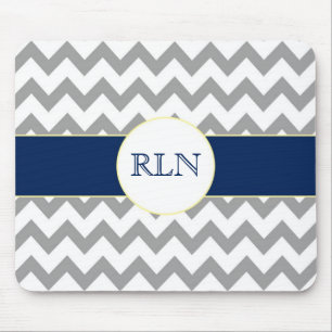 Monograma listrado Mousepad de Chevron das cinzas