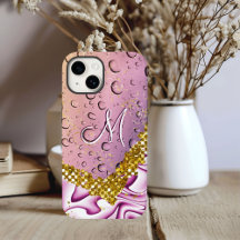 Monograma M Brilho Dourado Rosa Fantasia Gotículas