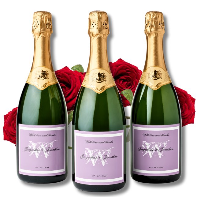 Monograma Minimalista, Mola Elegante Chic Script (Minimalist Monogram, Chic Script, Elegant Mauve and White Sparkling Wine Labels)