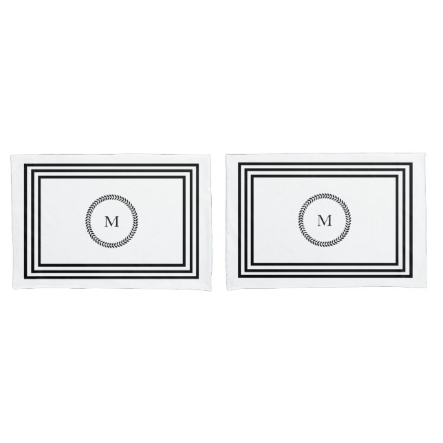 Monograma Mínimo de Cama Preta Elegante (Frente - conjunto)